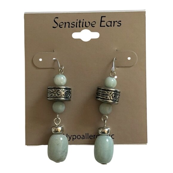 Jewelry - Beaded Dangle Silver-Tone Earrings For Sensitive Ears-2.25 in-NWT
